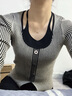太平鳥(niǎo)女裝針織衫假兩件女春裝時(shí)尚辣妹風(fēng)打底衫上衣內(nèi)搭 卡其 S 曬單實(shí)拍圖