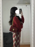 韓璐嬌（hanlujiao）小香風連衣裙女裝2023秋冬新款氣質(zhì)女神范新年紅色毛衣裙子一整套 毛衣+裙子 M 曬單實拍圖