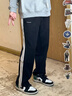 沐秋黑色長(cháng)褲男秋冬款直筒寬松闊腿美式潮牌運動(dòng)休閑冬季加絨加厚褲子 黑色 L(體重130-145斤) 曬單實(shí)拍圖