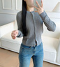 森馬（Semir）【軟糯親膚】針織衫女短款圓領純色開衫24新款溫柔修身絞花薄外套 中花灰00510 150/76A/XS 曬單實拍圖