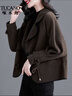 啄木鳥(niǎo)高端雙面呢大衣短款外套女士春秋2026新款小個(gè)子洋氣時(shí)尚毛呢上衣 深咖色 3XL 建議140-155斤左右 曬單實(shí)拍圖
