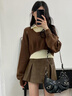沐霓學(xué)院風(fēng)polo領(lǐng)毛衣針織衫女春秋2025新款短款撞色拼接內(nèi)搭長袖上衣 針織背心兩件套咖色均碼(80-120斤) 曬單實(shí)拍圖