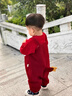 優(yōu)奇嬰兒衣服秋冬連體衣幼兒冬季紅色卡通加絨背帶褲可愛(ài)褲子拜年衣服 紅色背帶褲【不含配飾】 90 曬單實(shí)拍圖