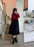 韓璐嬌（hanlujiao）紅色連衣裙秋冬新款時尚女裝小香風(fēng)套裝女針織毛衣新年戰(zhàn)袍裙子女 紅色毛衣+黑色吊帶裙 M 曬單實拍圖