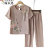 俞兆林（YUZHAOLIN）中老年女裝夏季套裝媽媽裝短袖T恤褲子兩件套裝老人奶奶衣服 果綠 4XL 建議135-150 曬單實(shí)拍圖