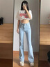 愛(ài)麥依高腰復(fù)古淺色微喇牛仔褲女2025夏季薄款闊腿褲長(zhǎng)褲辣妹顯瘦喇叭褲 淺藍(lán)色微喇叭褲【高質(zhì)量版本】 L 105-115斤 曬單實(shí)拍圖