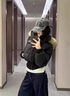 燦圖美式毛領短款棉服女秋冬季2025新款收腰顯瘦小個子高級感棉衣外套 黑色 M 曬單實拍圖