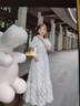 對(duì)白【仙女裙】法式浪漫提花連衣裙女2025夏季新款氣質(zhì)花苞袖長裙 冰綠色 M 曬單實(shí)拍圖
