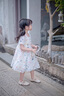 FNJ KIDS童裝女童公主裙夏季新款洋氣大童短袖薄款女孩網(wǎng)紗連衣裙子 白色 150 (建議身高140-150cm) 曬單實拍圖