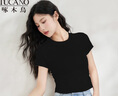啄木鳥(niǎo)短袖t恤女正肩百搭圓領(lǐng)夏季褶皺短款不規則修身顯瘦上衣 黑色 L 曬單實(shí)拍圖