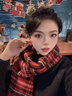 回力韓系圍巾女冬季氛圍感紅色格子圍脖肩頸保暖百搭高級(jí)感披肩送女友 拼色格子 曬單實(shí)拍圖