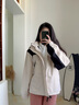 西域駱駝（VANCAMEL）沖鋒衣女男可拆卸加絨短外套學(xué)院風(fēng)連帽上衣三合一滑雪登山服學(xué)生 23658象牙白-女 S 曬單實(shí)拍圖