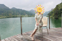 玖姿·安娜蔻清新森系浪漫飄逸印花雪紡連衣裙女裝2024夏款 花淺綠 S 曬單實拍圖