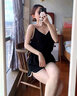 雅鹿睡衣女夏天冰絲薄款性感v領(lǐng)可外穿緞面吊帶背心短褲兩件套裝寬松 鍛面絲綢套裝-夢(mèng)幻黑時(shí)尚歀 L 建議(120-165斤) 曬單實(shí)拍圖