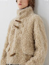 EIN言美拉德學(xué)院風(fēng)牛角扣翻折立領(lǐng)綿羊毛絨仿皮草外套女春秋新款 咖色 M 曬單實(shí)拍圖
