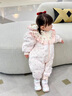 班喜迪嬰兒羽絨服連體衣冬裝嬰幼兒衣服公主女寶寶白鴨絨連帽外出服冬季 粉色 90 曬單實拍圖