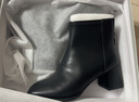 星期六（St&Sat）女靴時(shí)裝靴冬季粗高跟方頭后拉鏈保暖短靴 黑色 35 曬單實(shí)拍圖