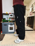 頂峰保羅（Dingfengbaoluo）純棉工裝褲男復古百搭美式休閑痞帥彎刀闊腿長(cháng)褲子ZX02黑色XL 曬單實(shí)拍圖