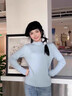 莫代爾立領(lǐng)高級感針織打底衫內搭半高領(lǐng)毛衣女秋冬新款軟糯上衣 藍色 曬單實(shí)拍圖