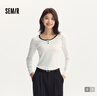 森馬（Semir）長袖T恤女短款撞色打底衫簡約風(fēng)秋季假兩件修身衣服101524101005 曬單實拍圖