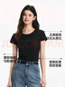 森馬（Semir）短袖t恤女短款修身圓領內(nèi)搭25夏涼感收腰V領上衣辣妹109325100006 曬單實拍圖