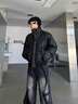 POUM美式復古PU皮短款棉服男潮牌時(shí)尚高街痞帥面包服寬松情侶棉襖 QYRJ-M6106黑色 XL 曬單實(shí)拍圖