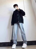 柯菲沃牛仔套裝男春秋季韓版潮流休閑夾克潮牌高級感痞帥搭配男裝三件套 四件套/N067黑色+長(cháng)T+黑褲+項鏈 2XL (建議體重135-150斤) 曬單實(shí)拍圖