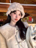 蒙口比鄰真兔毛毛絨帽子女秋冬季保暖顯臉小護耳皮草針織漁夫帽 云白色Cloud White 均碼 （真兔毛） 曬單實(shí)拍圖