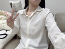 XHUE真絲襯衫100%桑蠶絲女士春季純色百搭襯衫女長(cháng)袖職業(yè)復古港風(fēng)女裝 白色（升級款） L（100-110） 曬單實(shí)拍圖