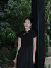 MeetMetro瑪依爾2025夏新中式國風(fēng)連衣裙女東方簡(jiǎn)奢風(fēng)小黑裙拼接旗袍裙 黑色 S 曬單實(shí)拍圖