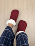 槿城加絨加厚地板襪女室內(nèi)居家襪子地板鞋大人襪套秋冬兒童防滑底棉襪 翻毛酒紅 1雙 34-39（24cm） 曬單實(shí)拍圖