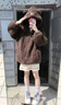 月半晴羊羔毛外套女2025秋冬新款可愛搞怪小熊情侶兔耳朵寬松上衣女裝潮 棕色小熊 M 曬單實(shí)拍圖