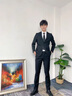 啄木鳥【西服套裝】男士?jī)杉殬I(yè)正裝男商務(wù)外套修身休閑西裝結(jié)婚禮服男 黑色 L 曬單實(shí)拍圖
