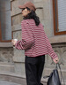 德瑪納【城市平行線(xiàn)】春季復古撞色條紋圓領(lǐng)上衣寬松遮肉舒適好搭女衛衣 曬單實(shí)拍圖