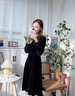 恒源祥高級感端金絲絨連衣裙女裝2023新款秋冬季洋氣質(zhì)V領(lǐng)打底小黑裙子 黑色 L 建議100-115 曬單實(shí)拍圖