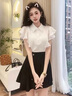 韓璐嬌（hanlujiao）連衣裙女夏季2025新款女裝韓版氣質(zhì)顯瘦時(shí)尚小香風(fēng)套裝短裙子夏天 襯衫+裙子 M 曬單實(shí)拍圖