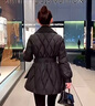 勤度女士有腰帶的羽絨服長款女裝冬季修身收腰中女黑色西裝領外套菱形 黑色 M 曬單實拍圖