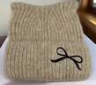 靚魅姿毛線(xiàn)帽子女秋冬天韓版可愛(ài)貓耳朵針織帽保暖護耳帽送女朋友老婆 卡其色 曬單實(shí)拍圖