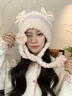 栢啟歆蝴蝶結貓耳朵毛絨帽女秋冬加絨保暖針織帽防寒護耳顯臉小新年禮物 貓耳朵毛絨帽【米色】 54-58cm 曬單實(shí)拍圖