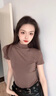 啄木鳥(niǎo)咖啡色莫代爾短袖t恤女修身半高領(lǐng)打底內搭半袖上衣ins 咖啡色 L 曬單實(shí)拍圖