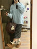 寧雨昔日系奶fufu大麻花圓領(lǐng)大版毛衣女秋冬2023新款韓版寬松軟糯針織衫 藍(lán)色 均碼 曬單實(shí)拍圖