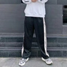 柏銘臣休閑褲男裝春秋季潮牌潮流條紋寬松闊腿衛(wèi)直筒百搭青少年褲子男 黑色 XL【建議130-145斤】 曬單實拍圖