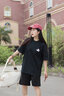 BJHG【BeJustHuG復(fù)古系列】不計(jì)后果夏美式印花短袖T恤男酒紅情侶半袖 石墨黑 L 曬單實(shí)拍圖