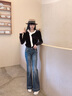 美麗衣櫥（BEAUTIFUL WARDROBE）復古拼接微喇牛仔褲女秋季高腰彈力修身顯瘦喇叭褲休閑拖地長(cháng)褲女 曬單實(shí)拍圖