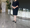 羅蒙（ROMON）工作服女夏連衣裙高貴優(yōu)雅氣質(zhì)高端包臀售樓部工裝女五分袖職業(yè)裙 藏青色款五分袖 藍色腰帶 2XL 123-133 曬單實(shí)拍圖