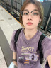 LDBE做舊短袖t恤女夏季2025新款潮牌美式復古寬松設計感小眾上衣體恤 紫色 M 曬單實拍圖