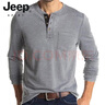 JEEP SPIRIT復古重磅亨利衫長(cháng)袖t恤純色運動(dòng)健身打底衫男士純棉彈力薄款上衣 淺灰色 L 美 曬單實(shí)拍圖