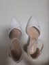 蜘蛛王女鞋2025夏季真皮一字帶舒適涼鞋女士新款粗跟尖頭高跟鞋091286 米色【雙層牛皮鞋】 36 (230mm) 曬單實(shí)拍圖