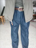 AEMAPE美國蘋(píng)果中老年牛仔褲寬松高腰深襠男士薄款彈力直筒爸爸休閑褲子 蘋(píng)果043【春秋厚款】深藍 30 腰圍2尺3 曬單實(shí)拍圖