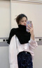 稻草人圍巾女2025秋冬新款時(shí)尚外搭套頭圍脖韓版百搭純色針織披肩潮洋氣 黑色 曬單實(shí)拍圖